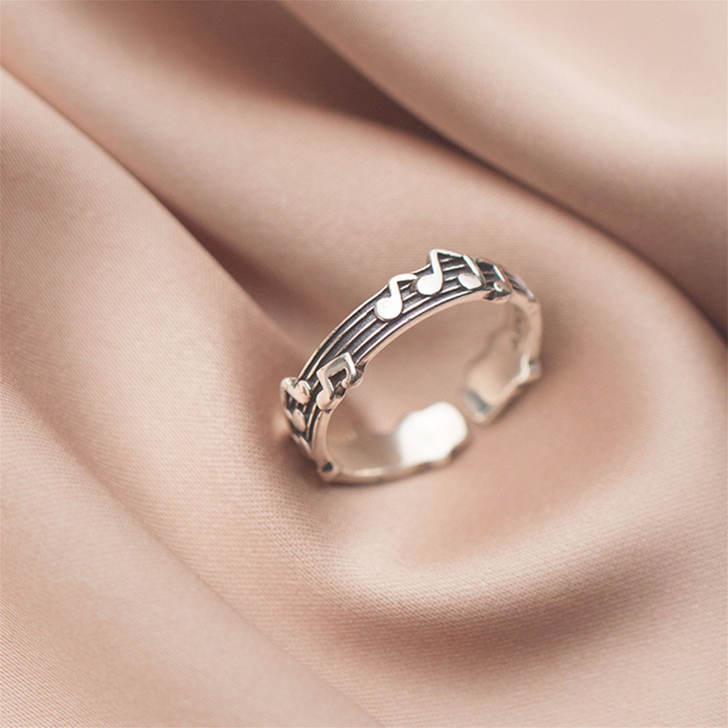 Sterling Silver Oxidized Musical Notes On The Staff Open Band Ring K - O - sugarkittenlondon