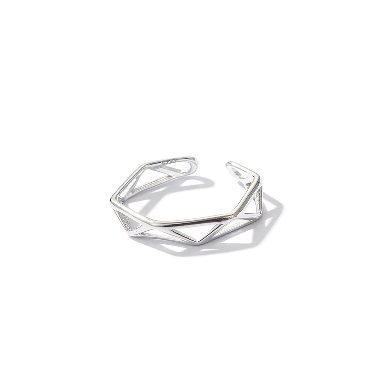 Sterling Silver Unisex Hollow Out Diamond Geometry Nest Ring UK F-K - sugarkittenlondon