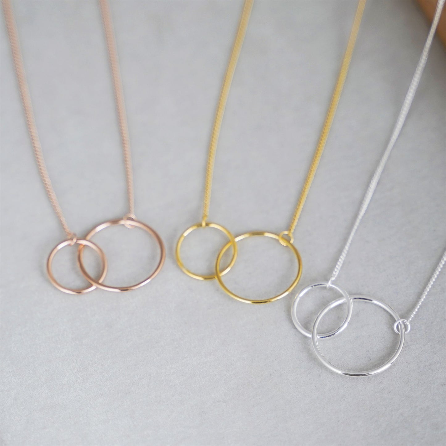 Sterling Silver Linked Circles Eternity Infinity Necklace 3 Tones - sugarkittenlondon