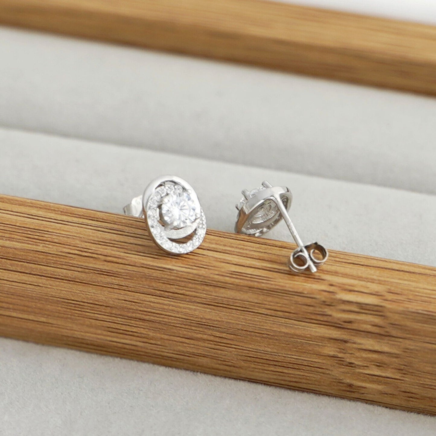 Stunning Rhodium-Plated Sterling Silver Halo Stud Earrings with 5mm CZ Ovals