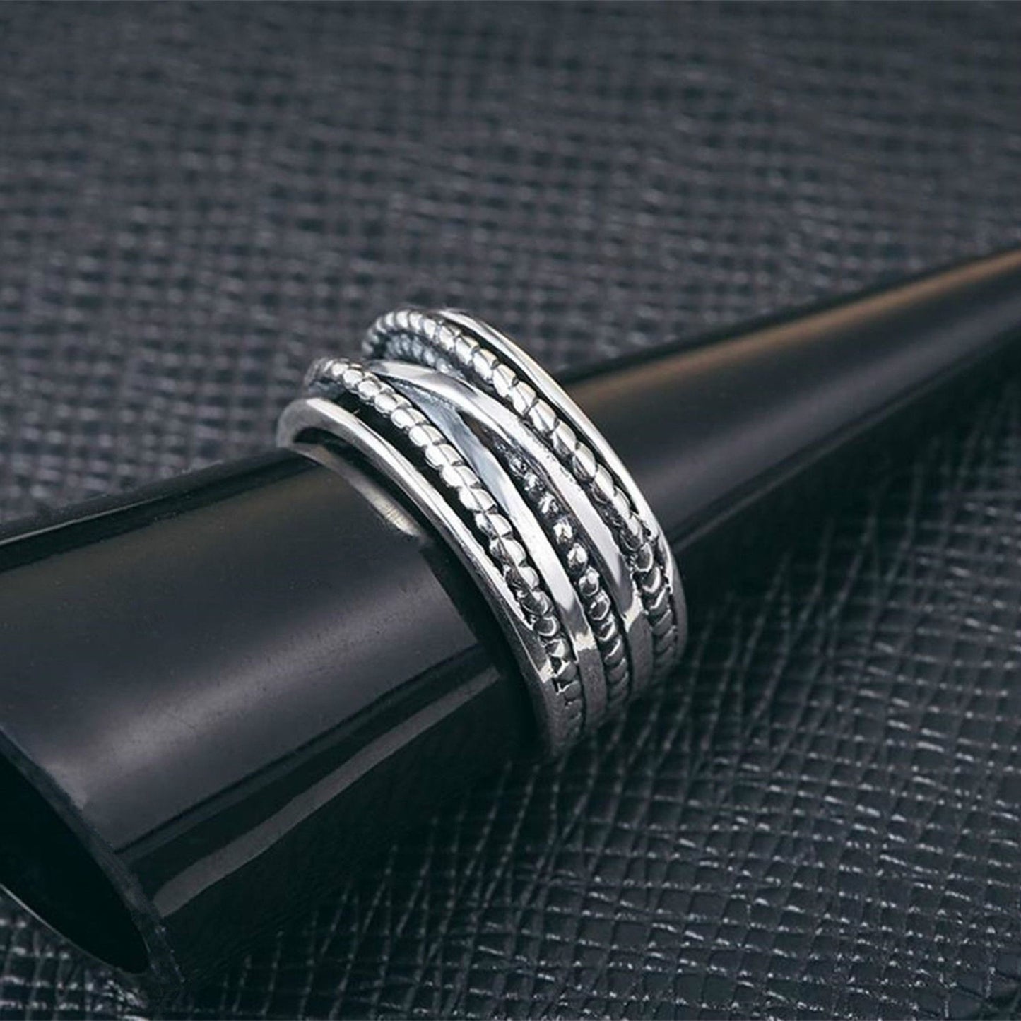 Sterling Silver Oxidized Wide Entwine Entwining Rope Open Band Ring UK N - sugarkittenlondon