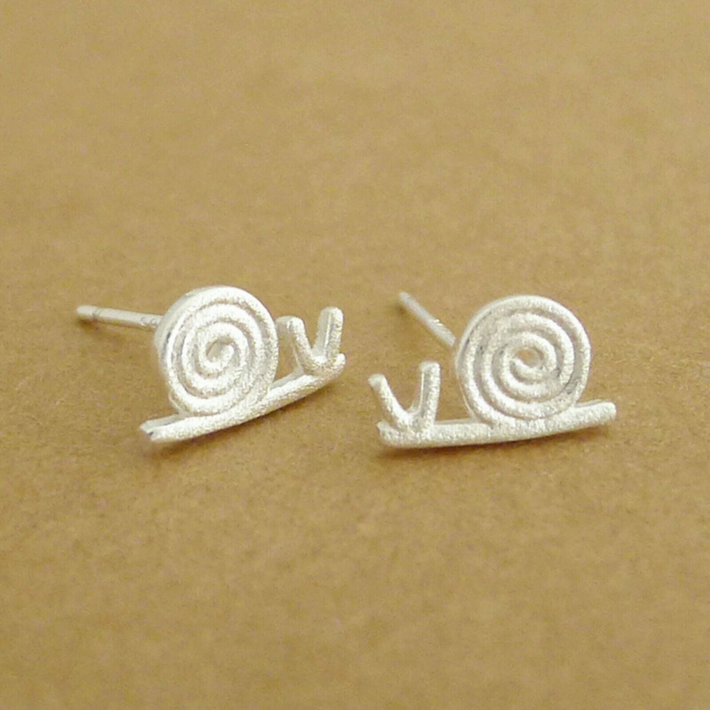 Sterling Silver Brushed Matte Fun Little Snail Stud Earrings Boxed - sugarkittenlondon