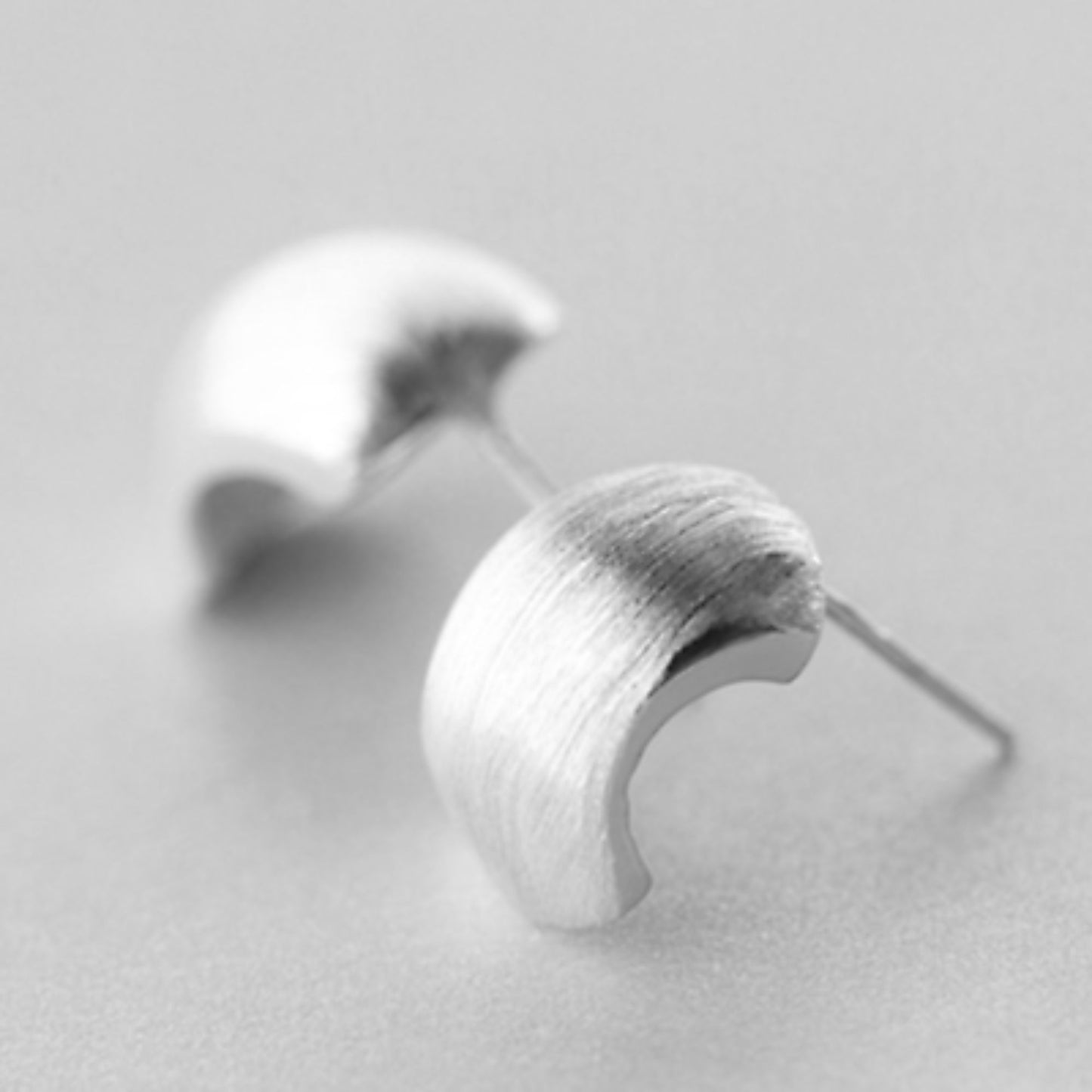 Sterling Silver Chunky Brushed Half Hoop Circle Dome Square Drop Earrings - sugarkittenlondon
