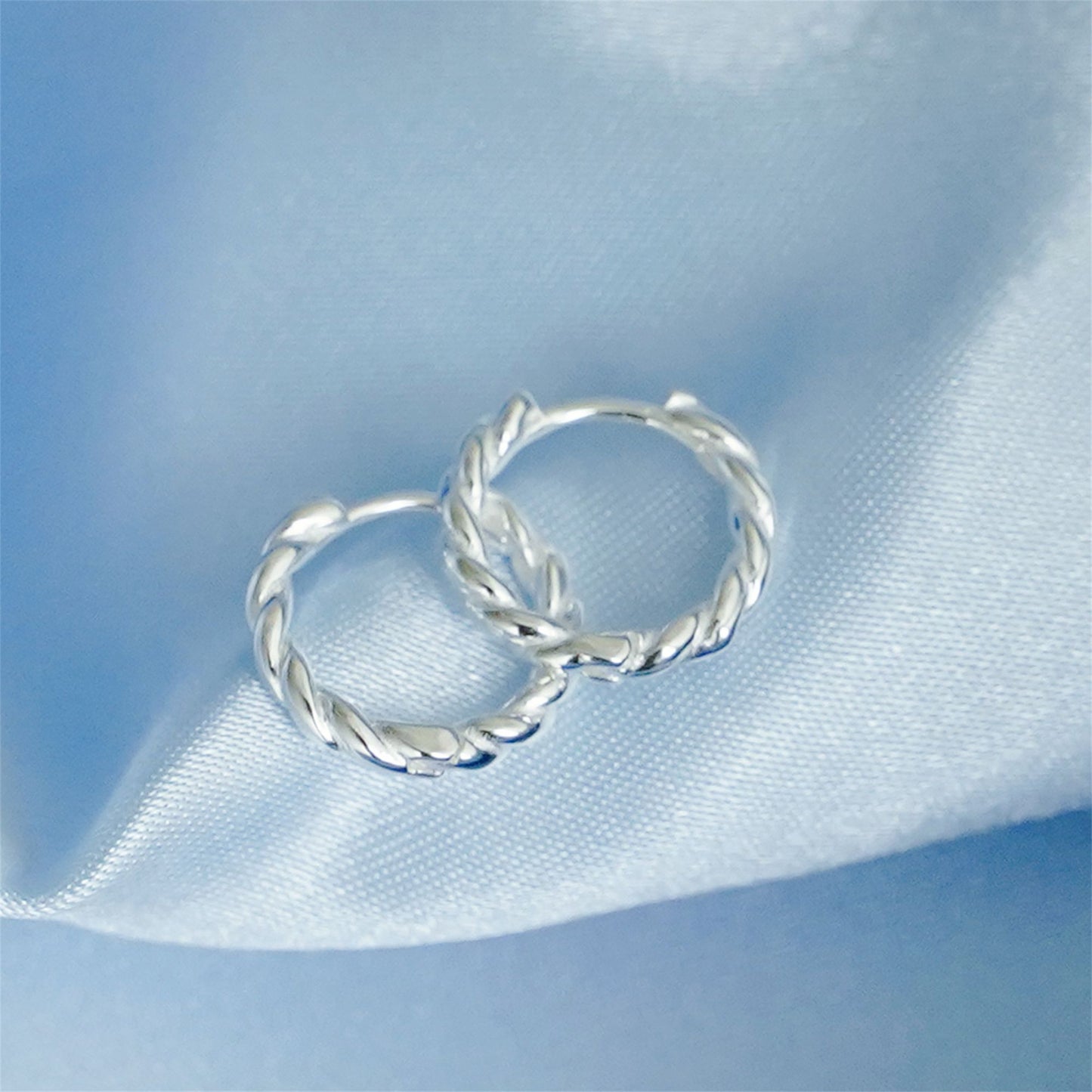 925 Sterling Silver 10mm Twist Wave Wire Huggie Cuff Earrings