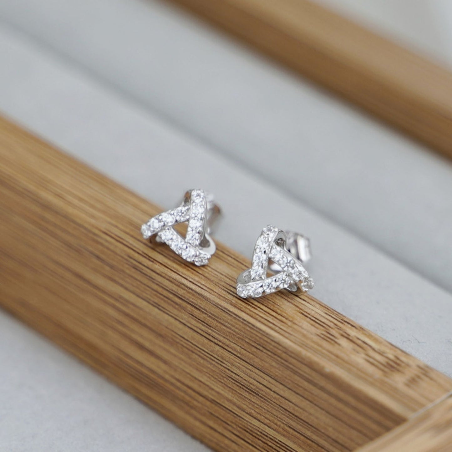 Sterling Silver Cubic Zirconia Micro Pave Triple Knot Stud Earrings - sugarkittenlondon