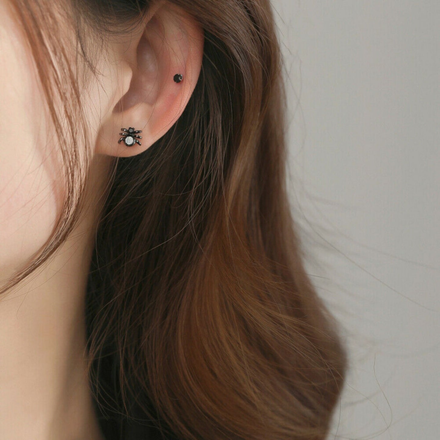 Sterling Silver Oxidized Black CZ Spider Gothic Halloween Stud Earrings - sugarkittenlondon
