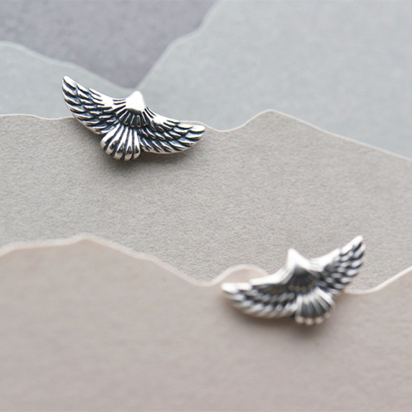 Sterling Silver Oxidized Flying Eagle Wing Feather Bird Stud Earrings Boxed - sugarkittenlondon