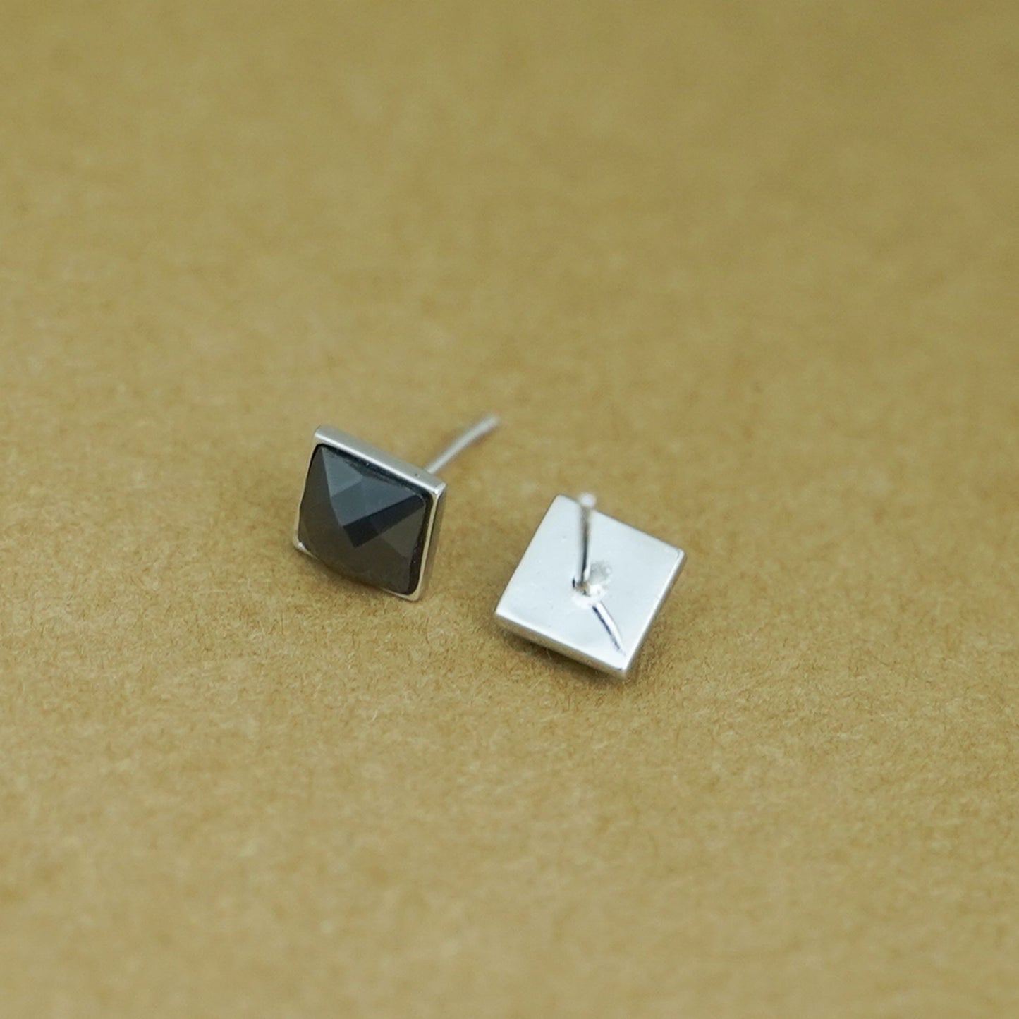 Sterling Silver Square Stud Earrings with 7mm Cut Convex Cubic Zirconia