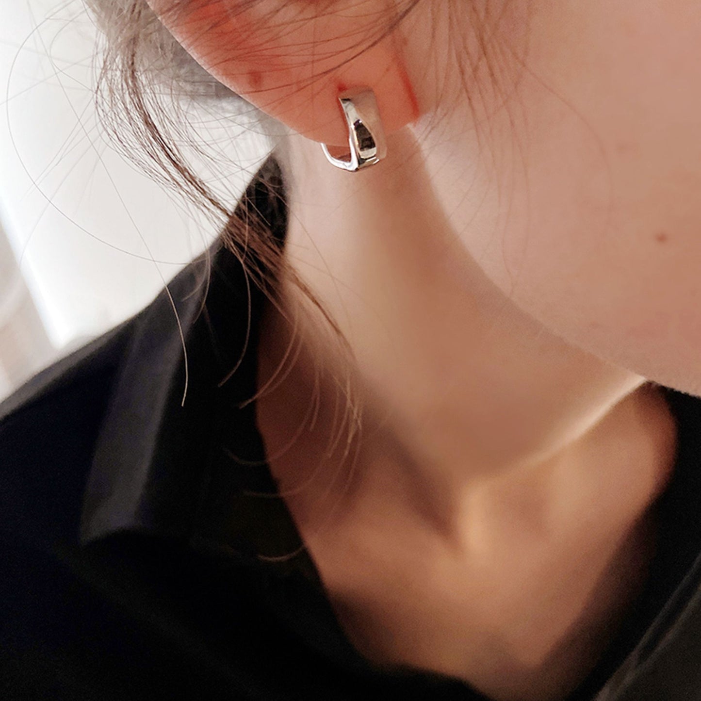 Sterling Silver 8.5mm Hoop Chunky Plain Square Huggie Earrings Unisex Boxed