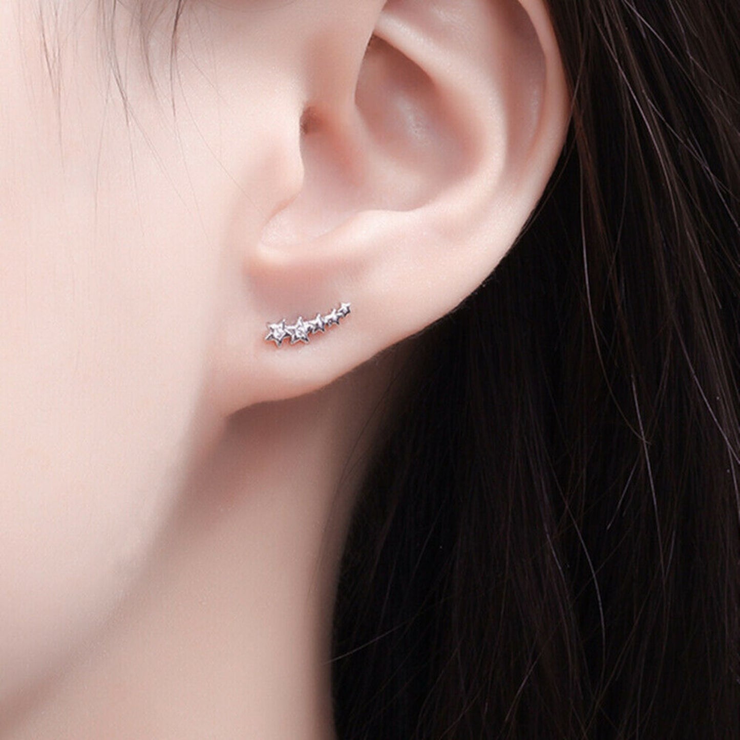 Sterling Silver Mini Linked Stars Curved Wavy Climber Crawler Stud Earrings - sugarkittenlondon