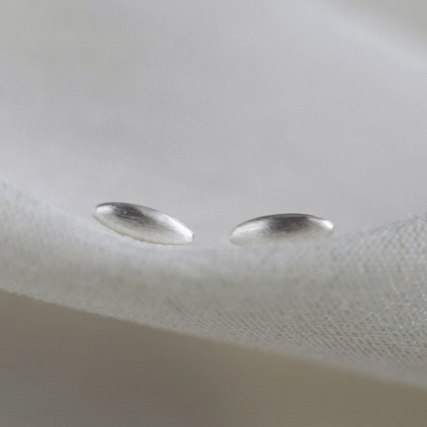 Sterling Silver Mini Brushed Rice Oval Dot Teardrop Stud Earrings - sugarkittenlondon