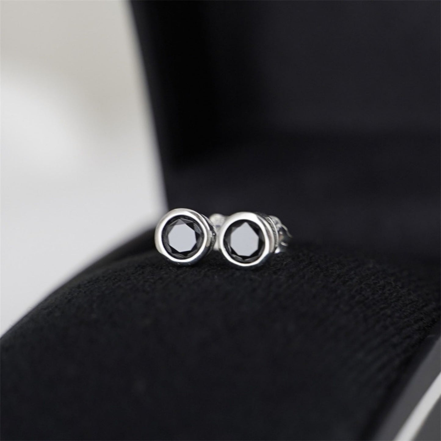 Sterling Silver 3 4 5 6 7 8mm CZ Round Bezel Rubover Clear Black Stud Earrings - sugarkittenlondon