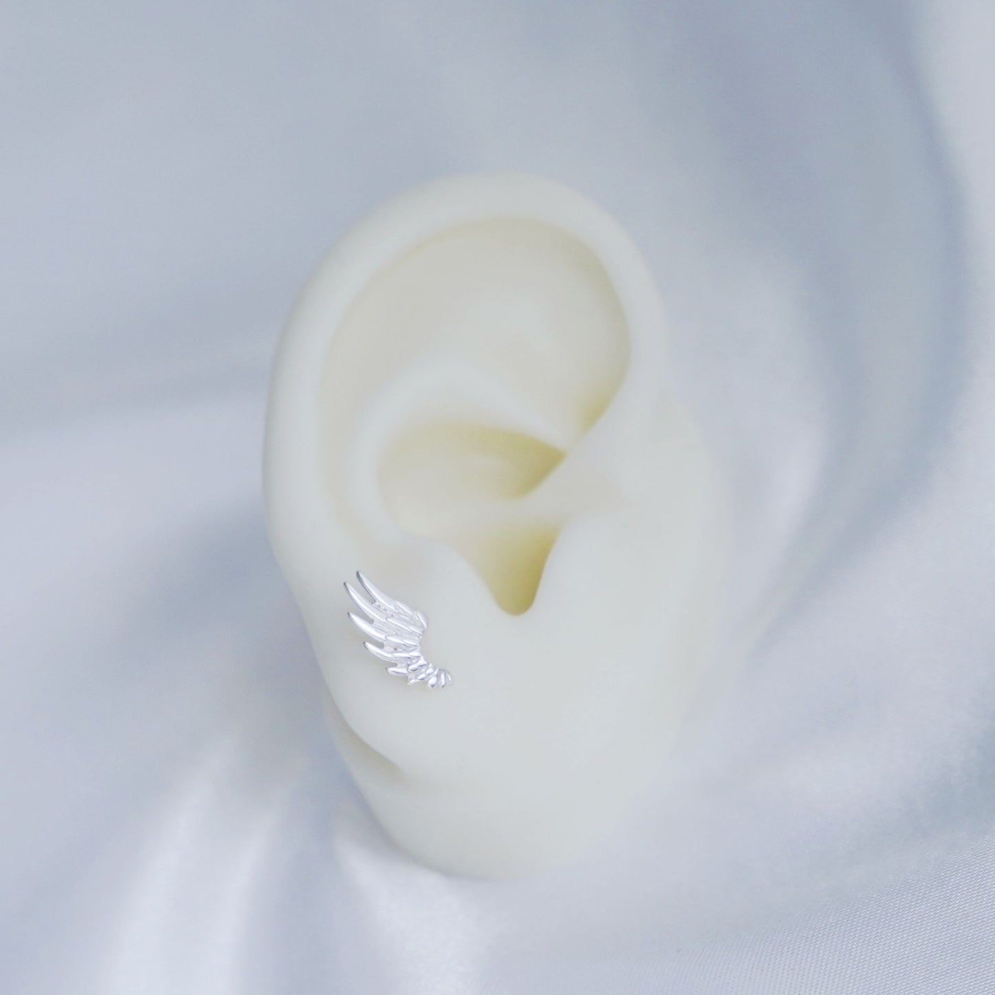 Sterling Silver Guardian Angel Wing Textured Feather Stud Earrings - sugarkittenlondon