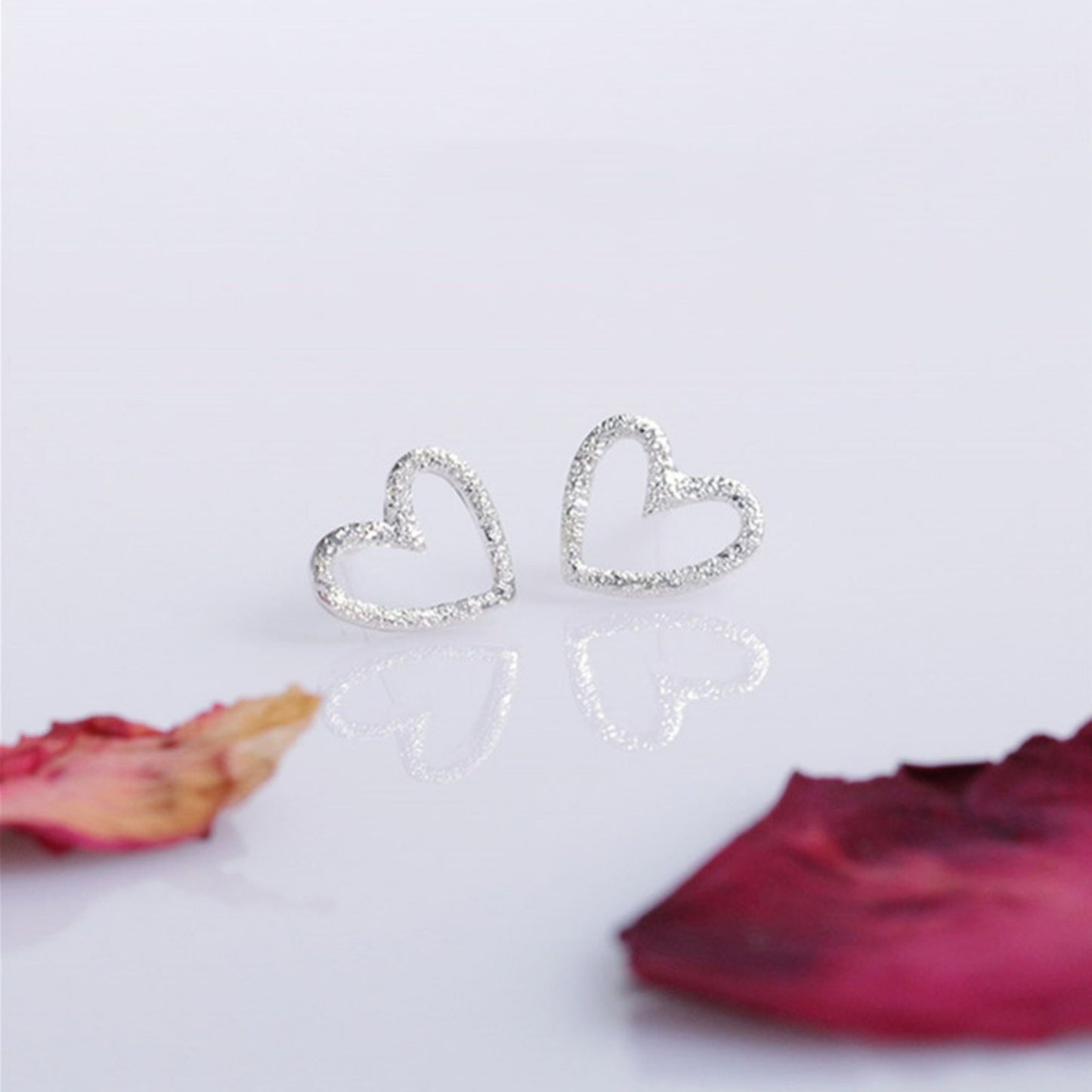 Sterling Silver Glittering Sandblast Floating Love Heart Stud Earrings - sugarkittenlondon