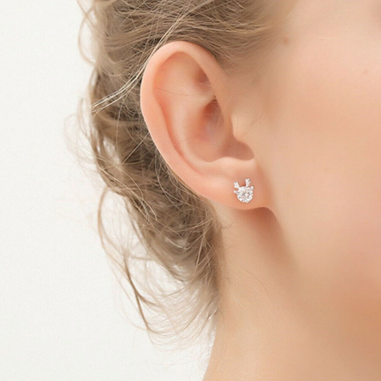 5mm CZ Deer Antler Stud Earrings in 925 Sterling Silver