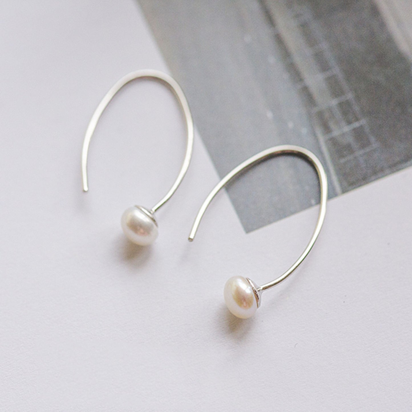 Sterling Silver Button Natural Freshwater Pearls Bridal Drop Hook Wire Earrings - sugarkittenlondon