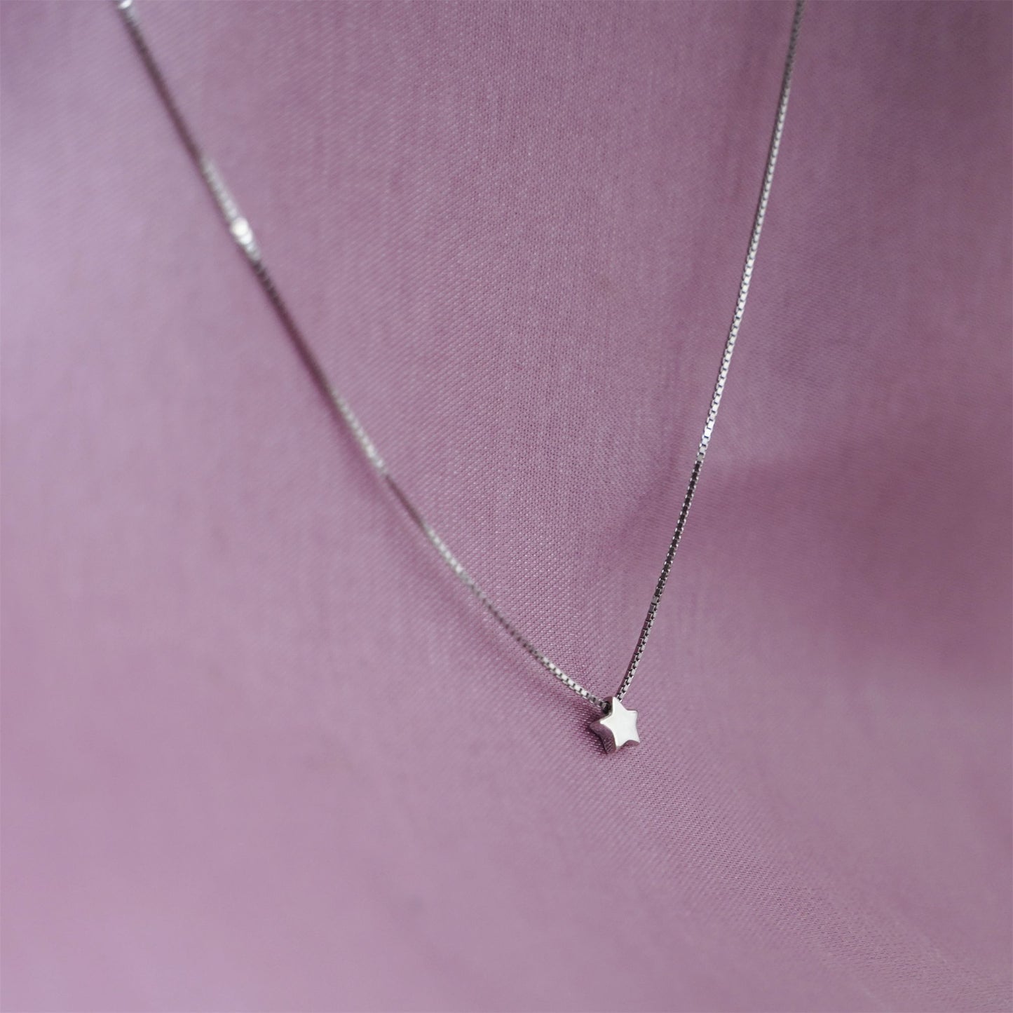 Sterling Silver Mini 4.8mm 3D Star Pendant Charm Box Chain Necklace 16 -17.5'' - sugarkittenlondon
