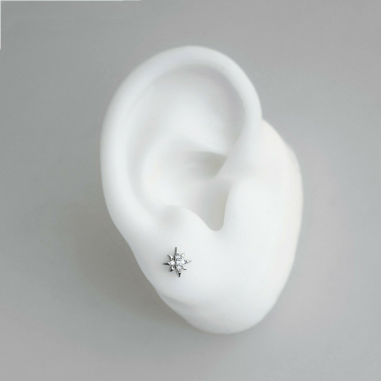 925 Sterling Silver Star Stud Earrings with CZ North Pole Star Design