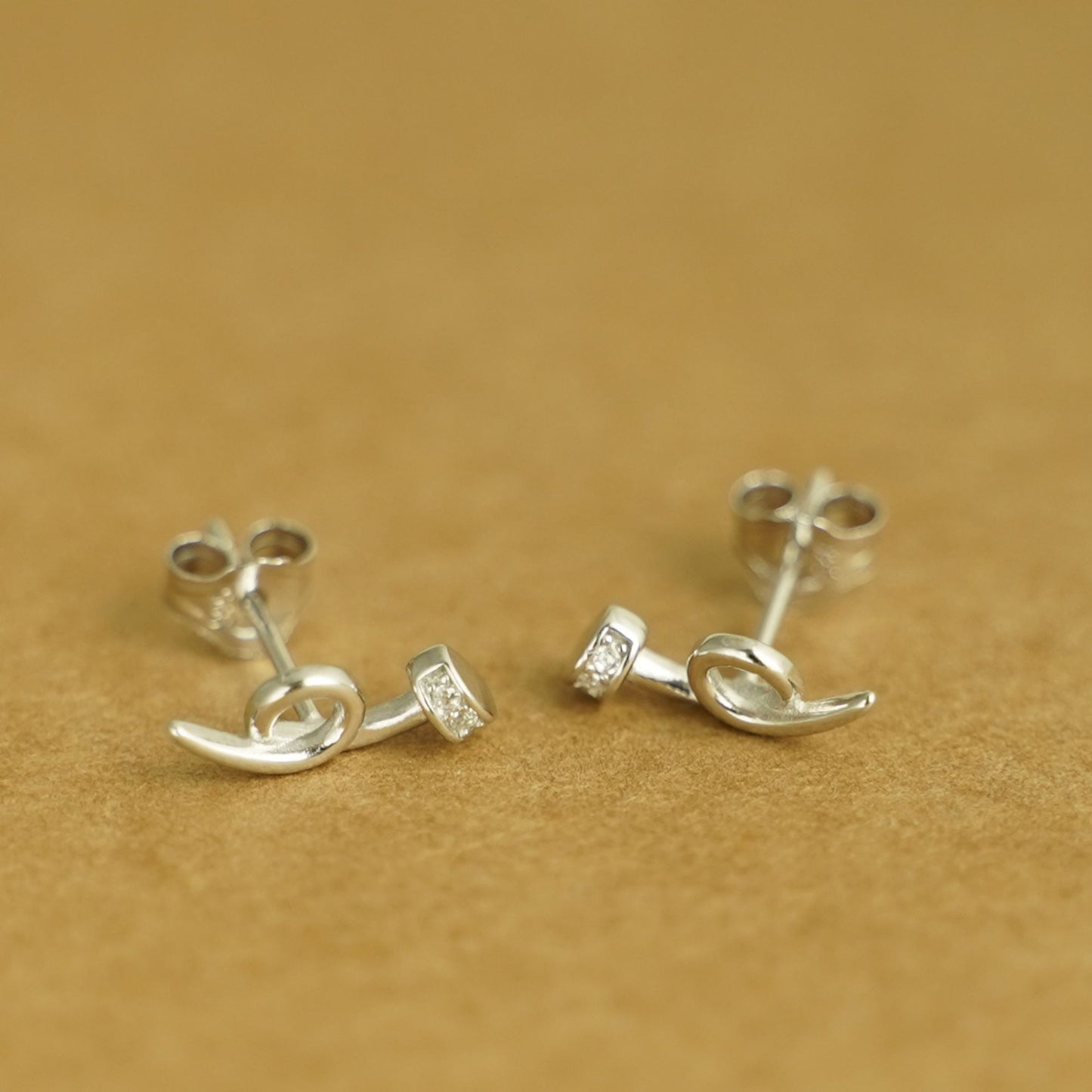 Sterling Silver Twisted Nail Spiral Pin CZ Stud Earrings - Minimalist Dainty Ear Piercing Jewelry