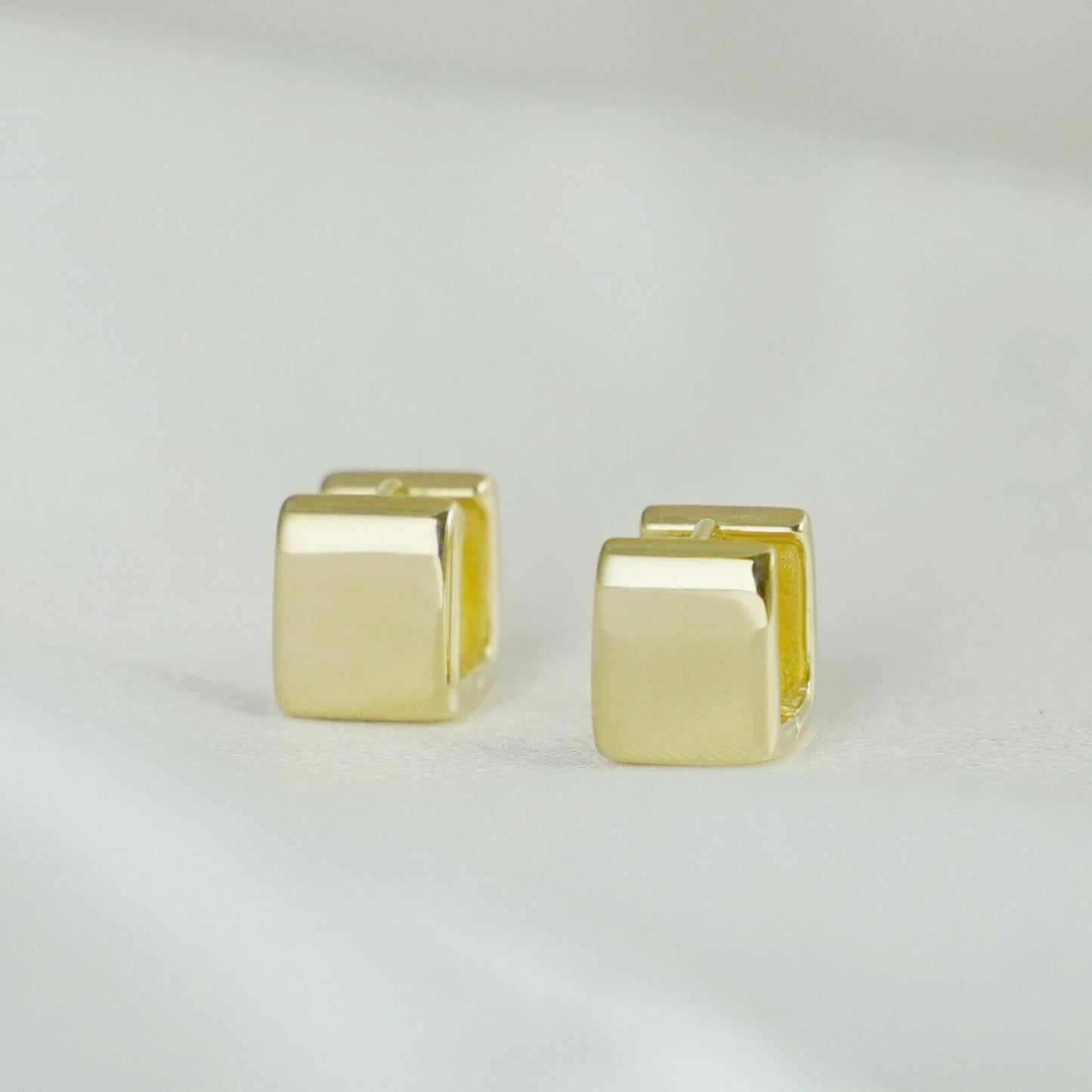 Huggie Drop Earrings with Square Cube Design in 18K Gold-plated Sterling Silver