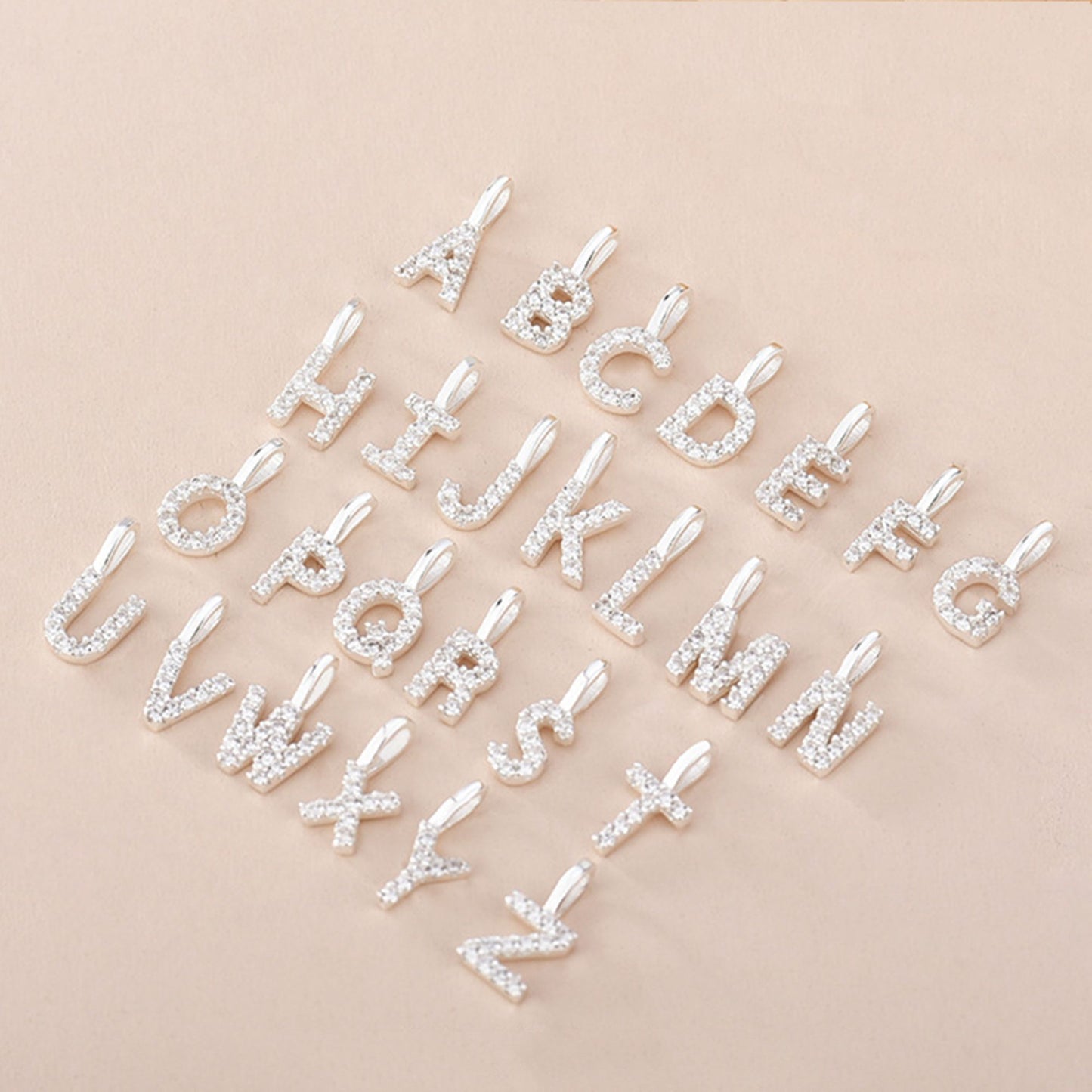 Sterling Silver CZ Alphabet initial Charm Pendants | Personalized Mini A-Z Letter Pendants - sugarkittenlondon