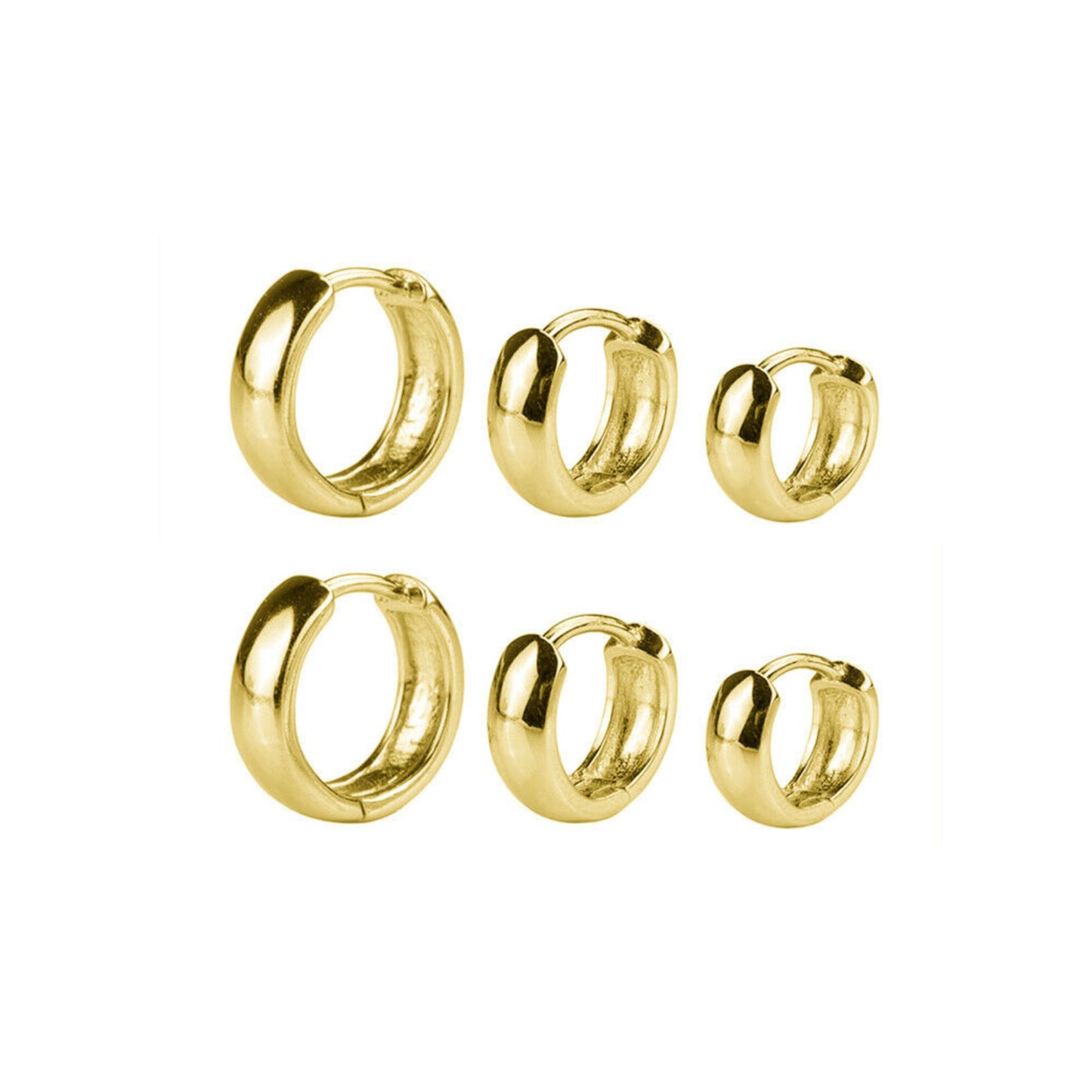 18K Gold on Sterling Silver 3mm Band Huggie Sleeper 6mm hoop earrings, 8mm & 10mm