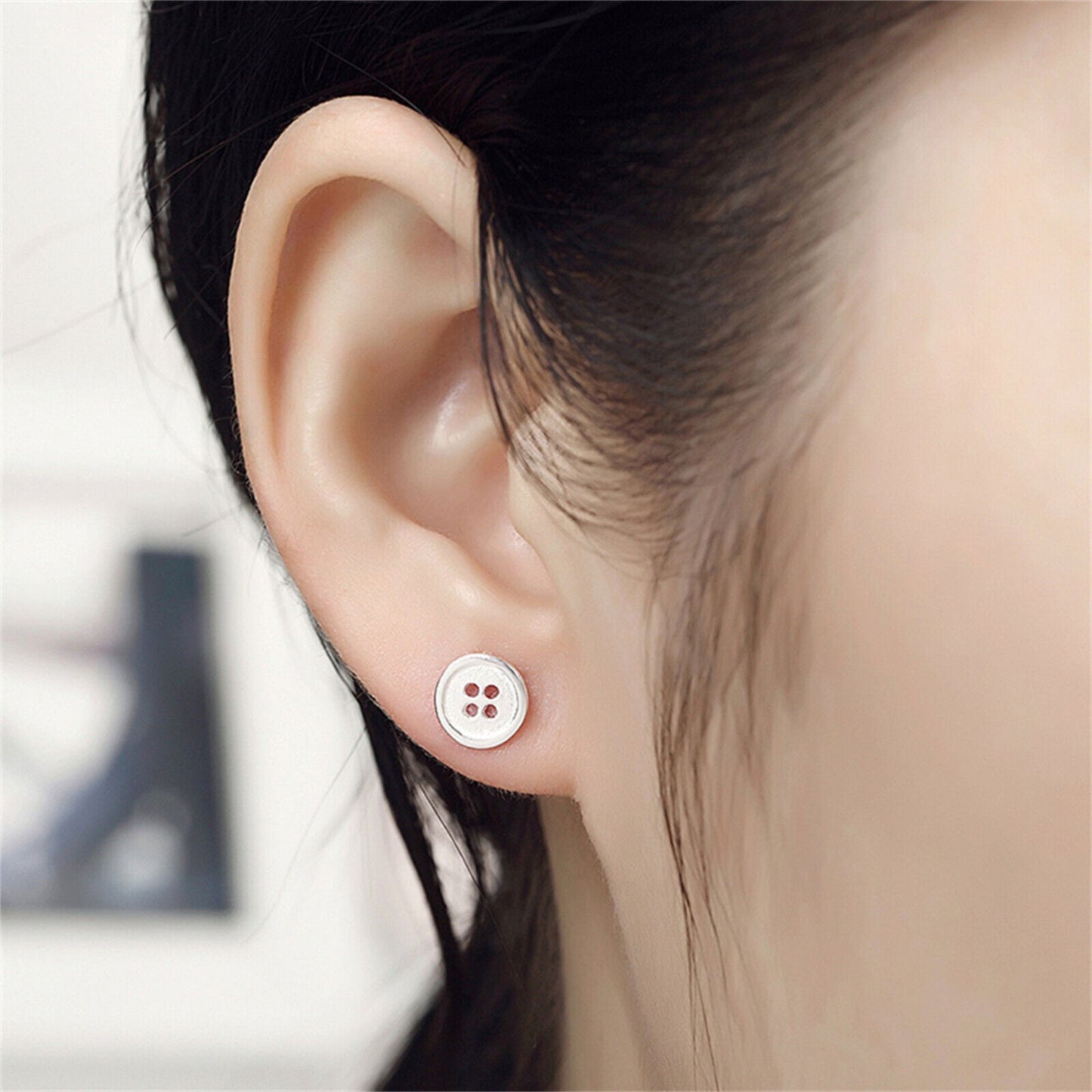 Sterling Silver Cute as a Button Sewing Button Round Stud Earrings 5.5-7.5mm - sugarkittenlondon