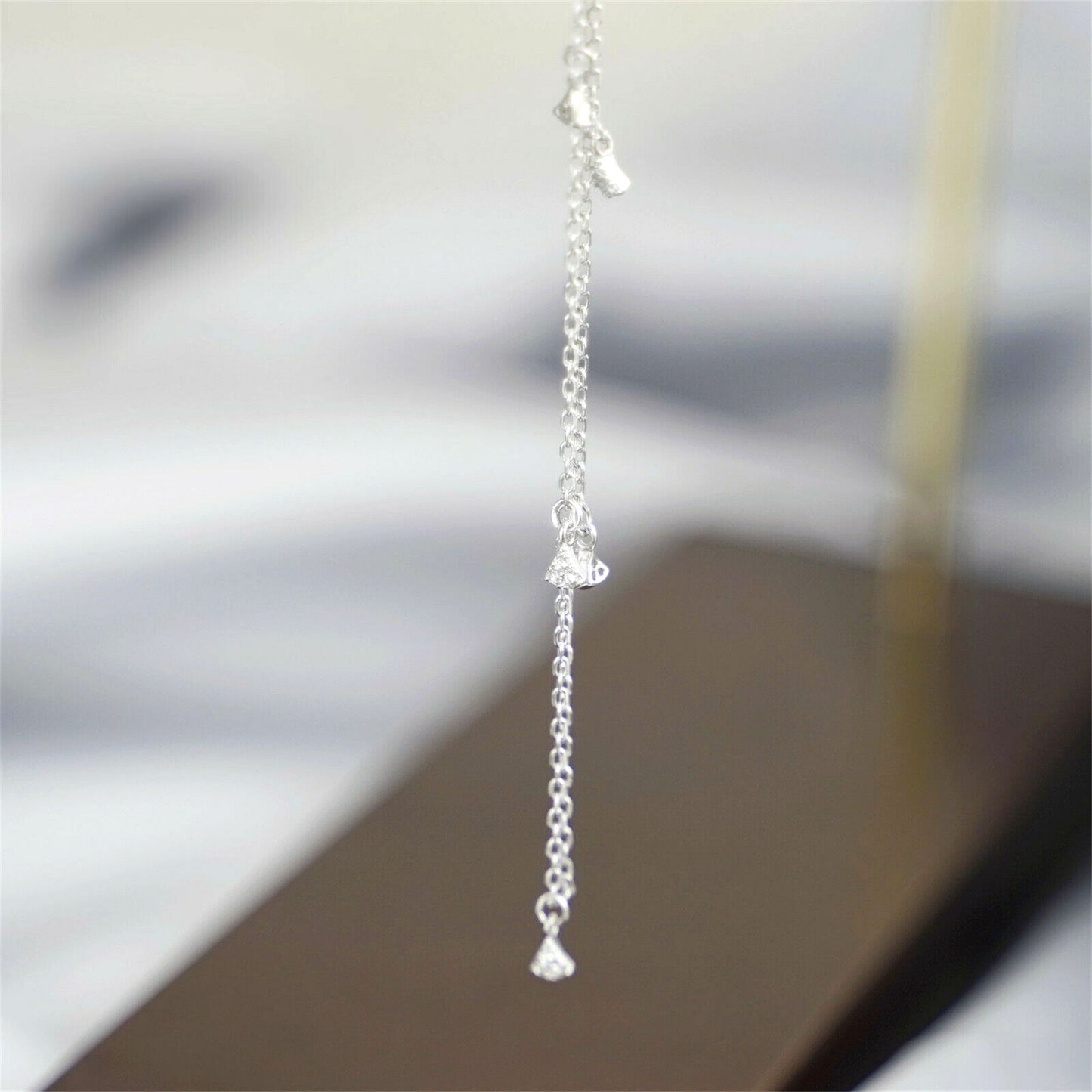 Sterling Silver Micro Pave CZ Mini Fan Charms Drip Choker Necklace - sugarkittenlondon