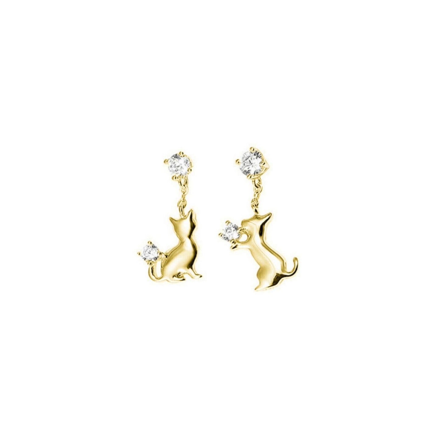 18K Gold Plated Sterling Silver Kitten Drop Stud Earrings with CZ