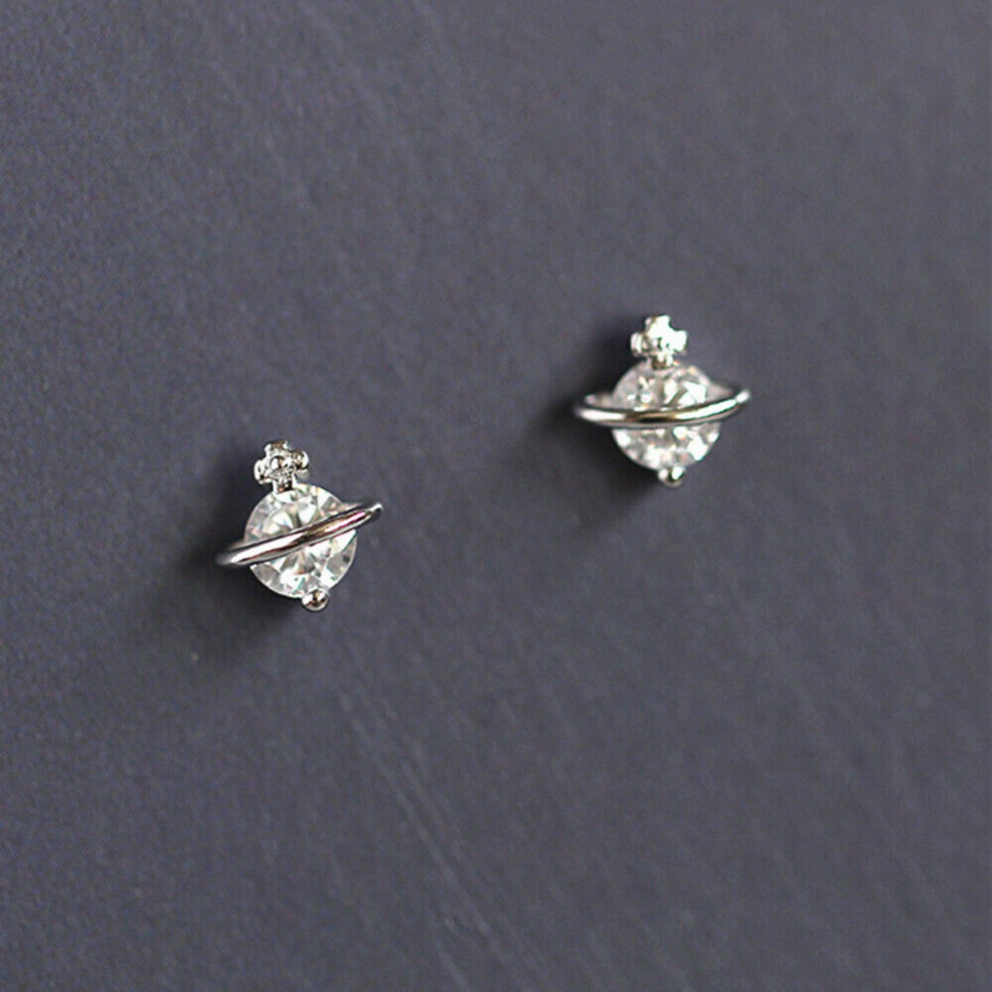 4mm CZ Stud Earrings with 925 Sterling Silver Saturn Space Star Design