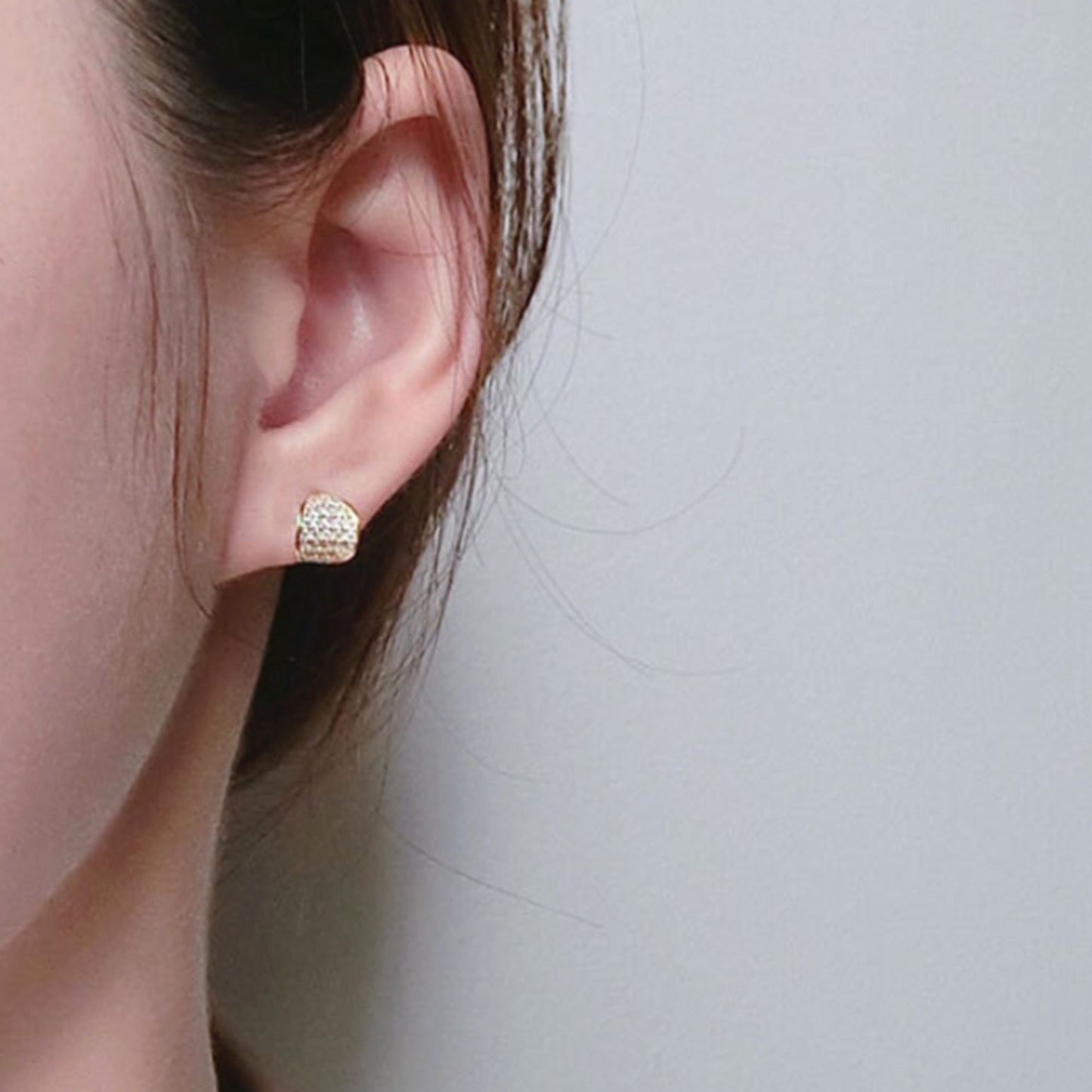 Pave CZ Gold Stud Earrings with Curvy Hoops on sterling silver