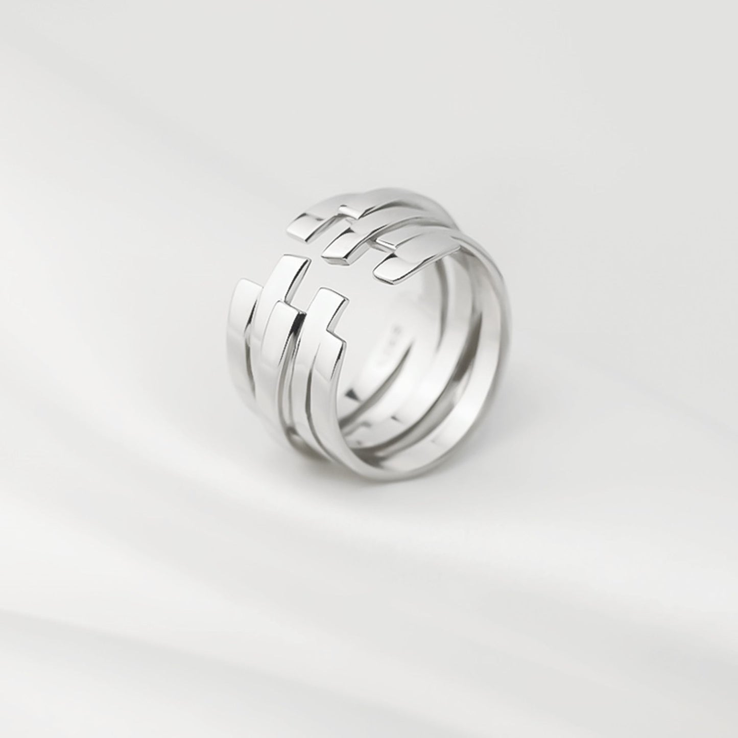 Sterling Silver Chunky Shiny Multi Band Crossover Strand Open Ring Unisex - sugarkittenlondon