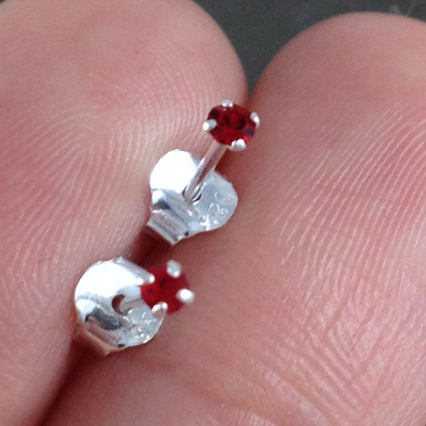 Sterling Silver Tiny 1.5mm CZ Clear Blue Black Red Opal Green Earrings - sugarkittenlondon