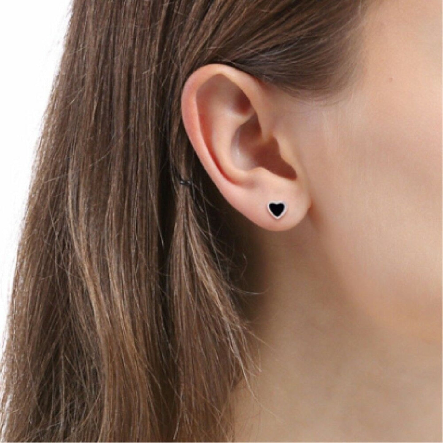 Sterling Silver Small Plain 5mm Black Glazed Love Heart Stud Earrings - sugarkittenlondon