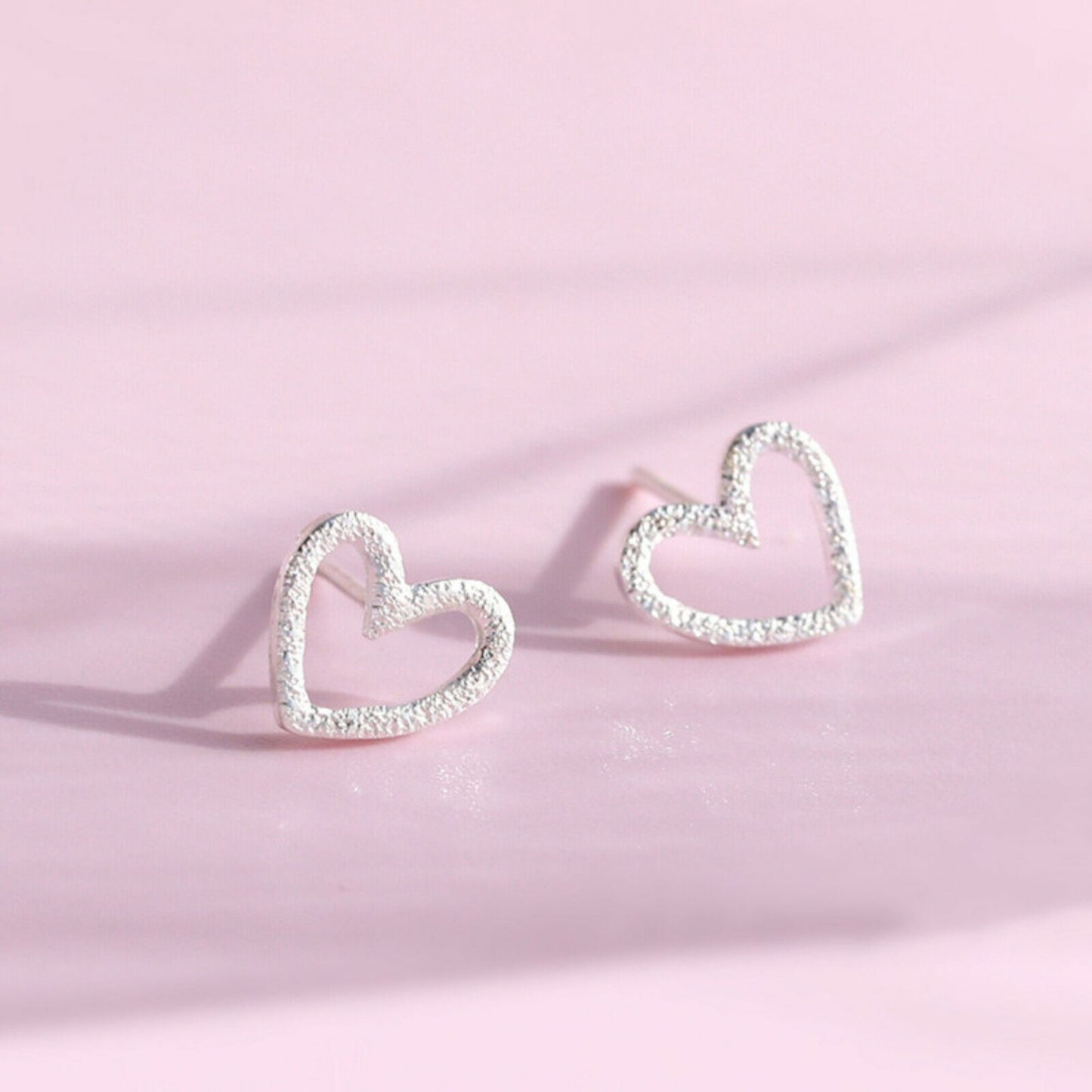Sterling Silver Glittering Sandblast Floating Love Heart Stud Earrings - sugarkittenlondon