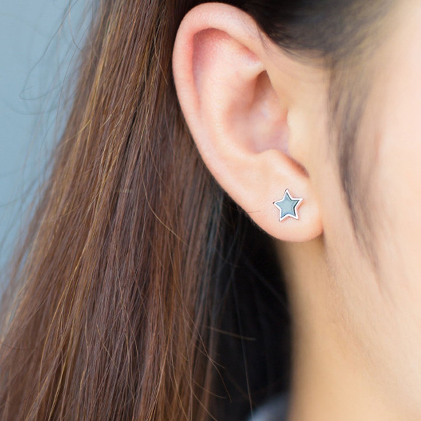 Rhodium on Sterling Silver 8mm Star Black Glazed Plain Stud Earrings Boxed - sugarkittenlondon