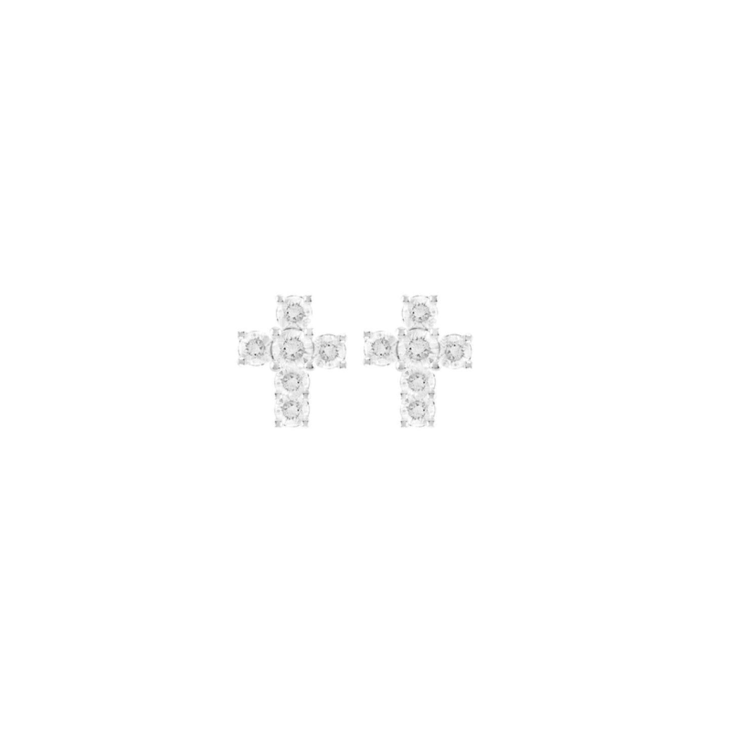 Sterling Silver Mini Cross Claw Set Clear CZ Stud Earrings - sugarkittenlondon