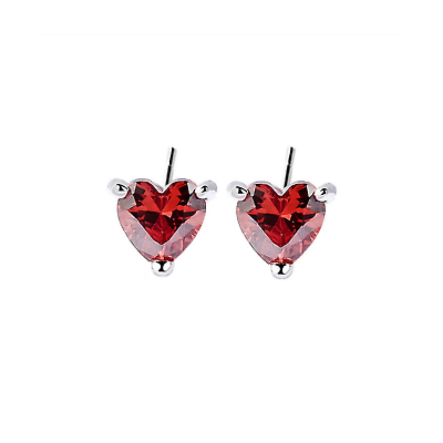 Sterling Silver Red Garnet Cut CZ Heart Shaped Stud Earrings Jewellery - sugarkittenlondon