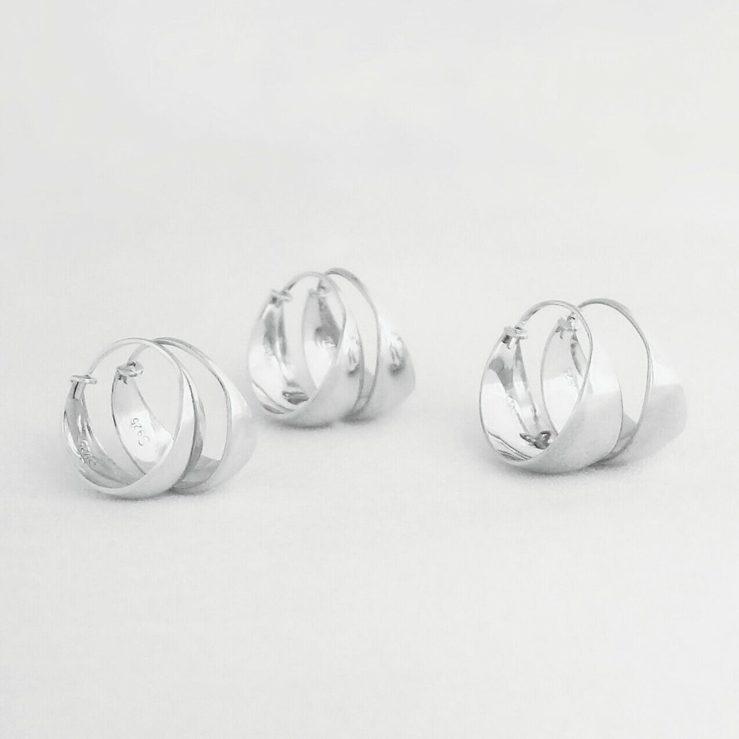 Rhodium-Plated Sterling Silver Wide Dome Sleeper Drop Hoop Huggie Earrings 16-18mm