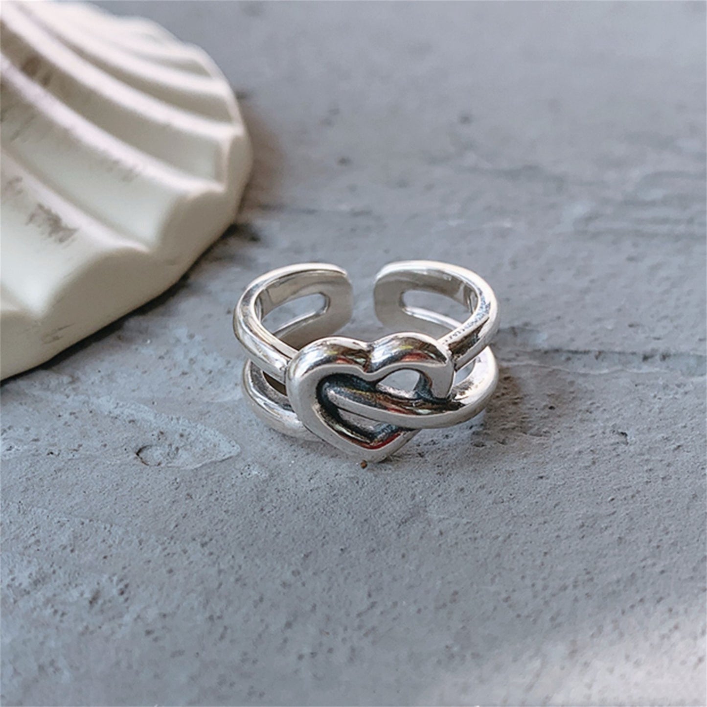 Sterling Silver Oxidized Chunky Love Knot Heart Double Wire Ring 5.8g Boxed - sugarkittenlondon