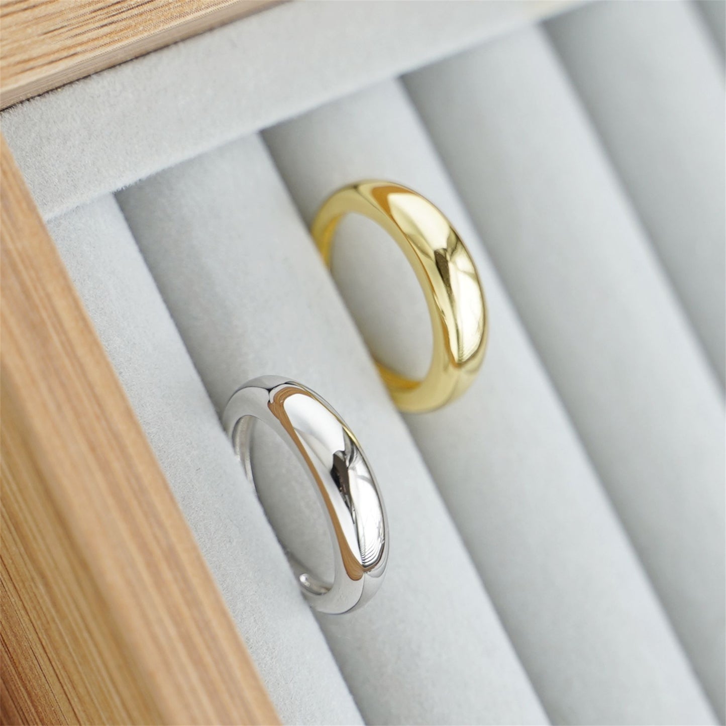 Sterling Silver Shinny Dome Slice Huggie Circle Round Open Band Ring 2 Tones - sugarkittenlondon