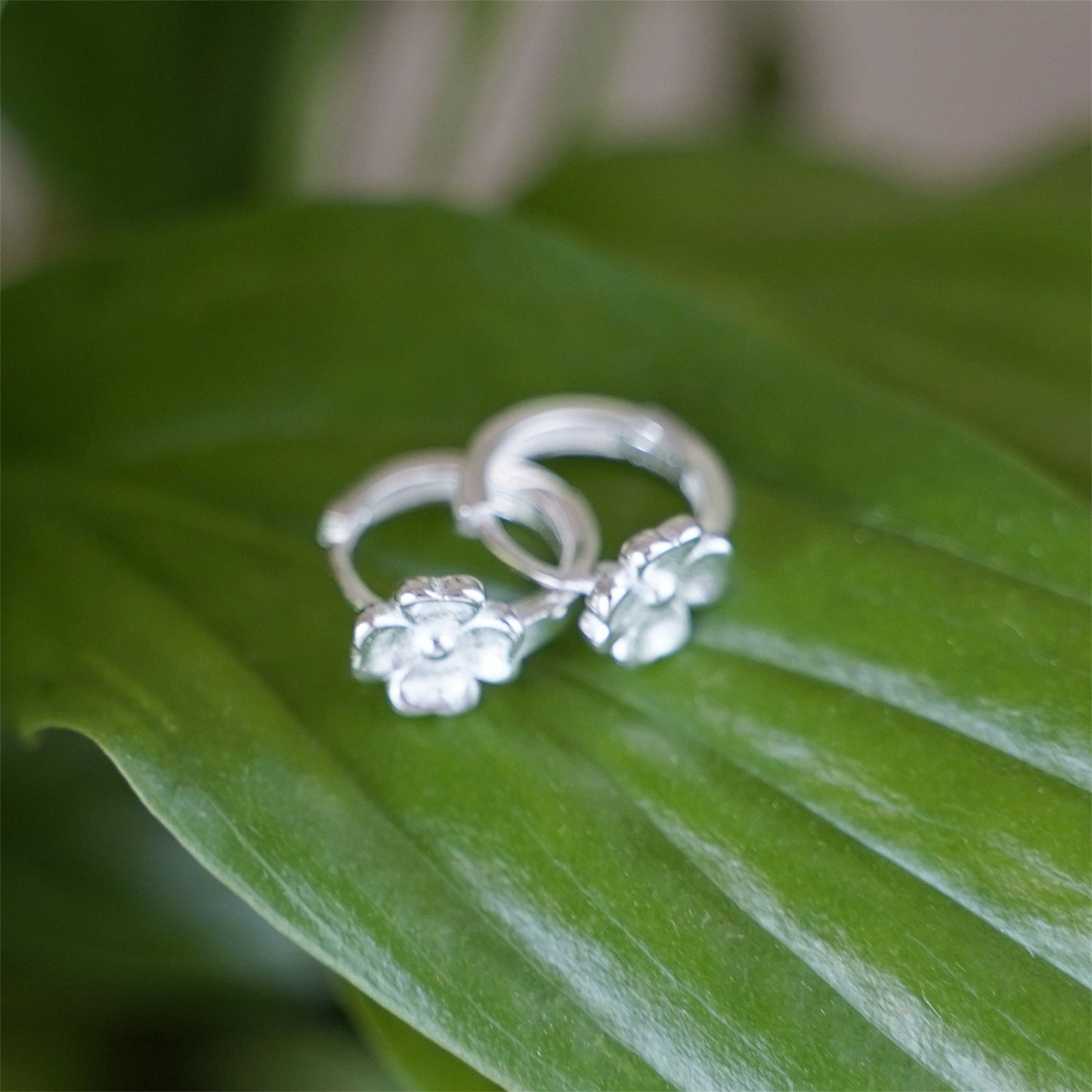 Sterling Silver Clover Flower Shamrock Blossom Huggie 9mm Hoop Earrings
