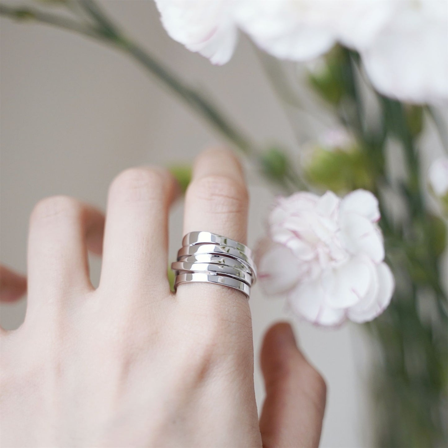 Sterling Silver Chunky Shiny Multi Band Crossover Strand Open Ring Unisex - sugarkittenlondon