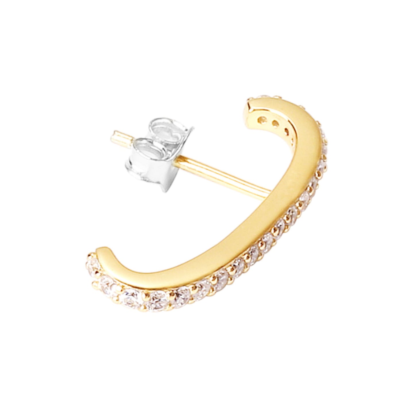 18K Gold Eternity Suspender Line Cuff Stud Earrings with Paved CZ