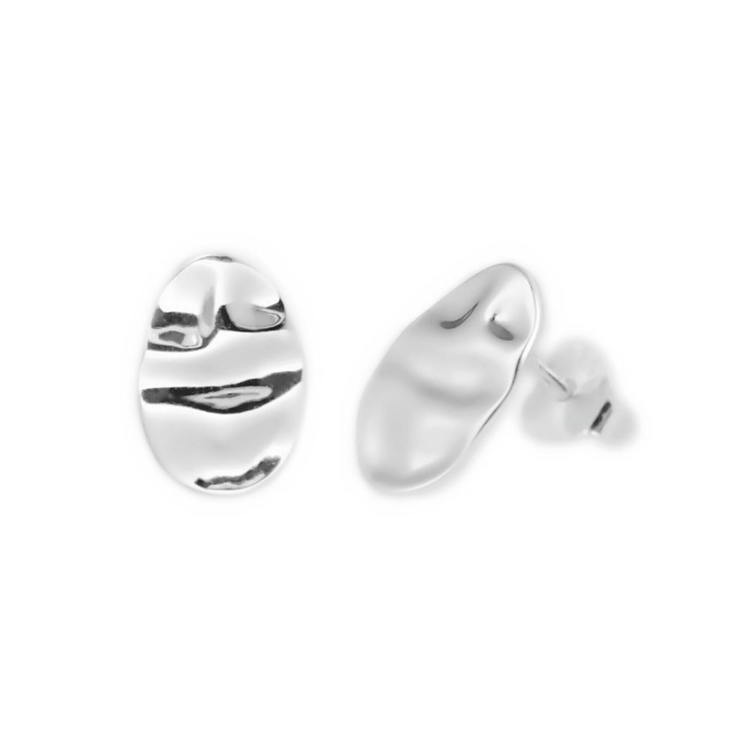 Sterling Silver Oval Stud Shiny Polished Water Wave Ripple Textured Earrings - sugarkittenlondon