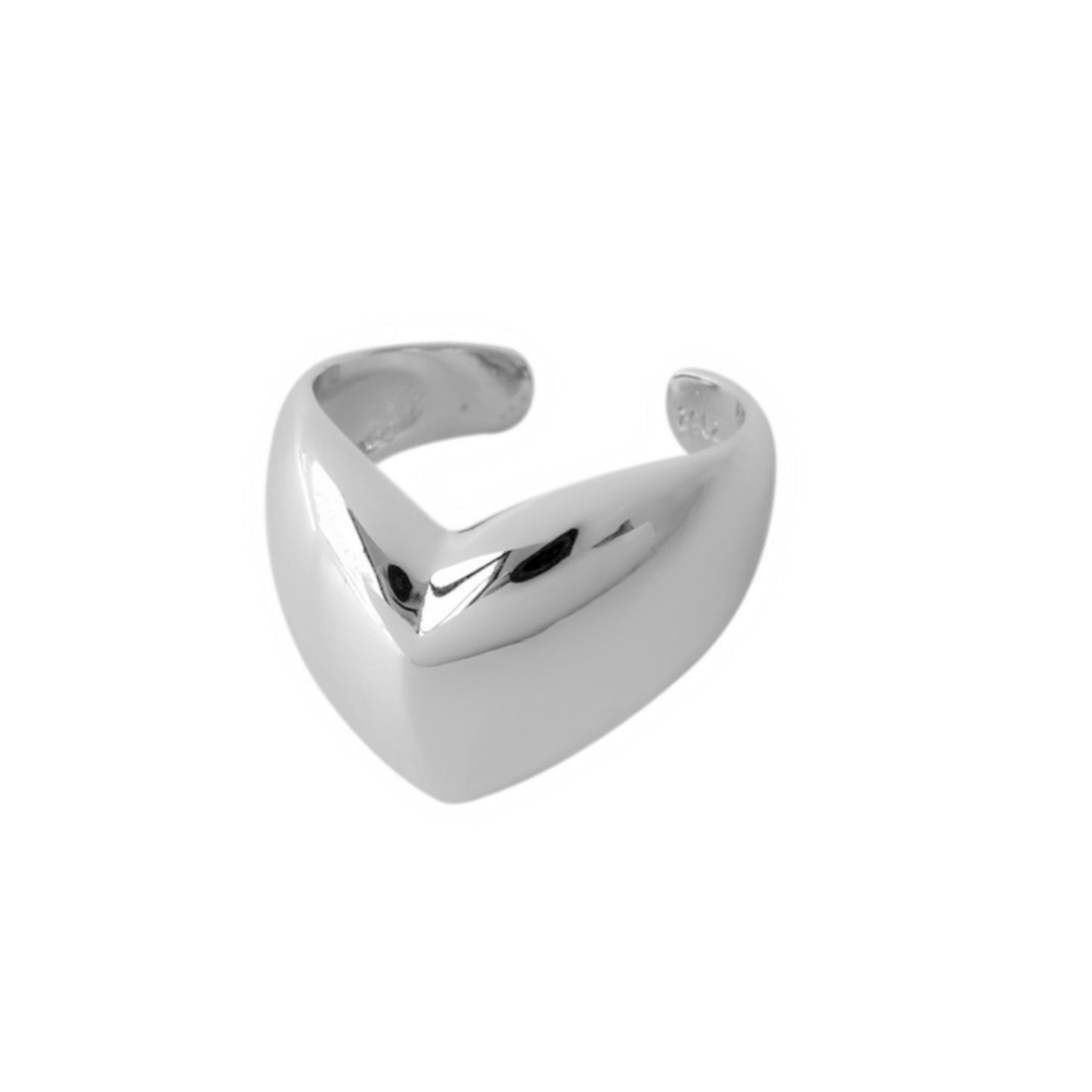 Sterling Silver Chunky Bent Dome Love Heart Wishbone Open Band Ring - sugarkittenlondon