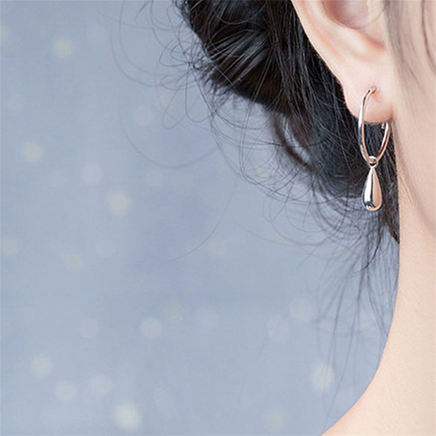 Rhodium-Plated Sterling Silver 20mm Hinged Hoop Circle Sleeper Teardrop Earrings