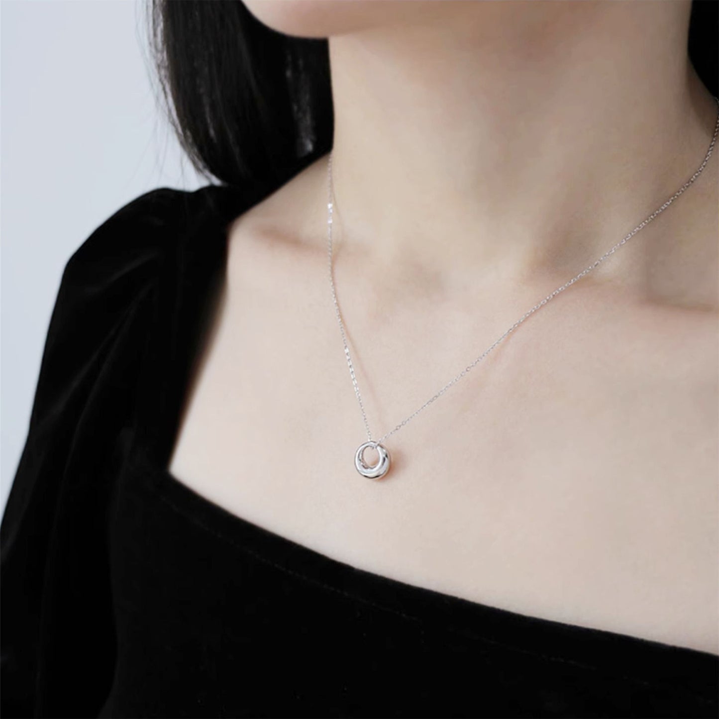Sterling Silver Solid Shiny Plain Hoop Circle Ball Ring Round Charm Necklace - sugarkittenlondon