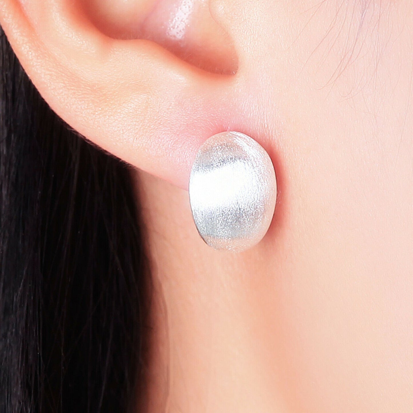 Sterling Silver Brushed Oval Dome Petal Back Earrings with Tulip Design