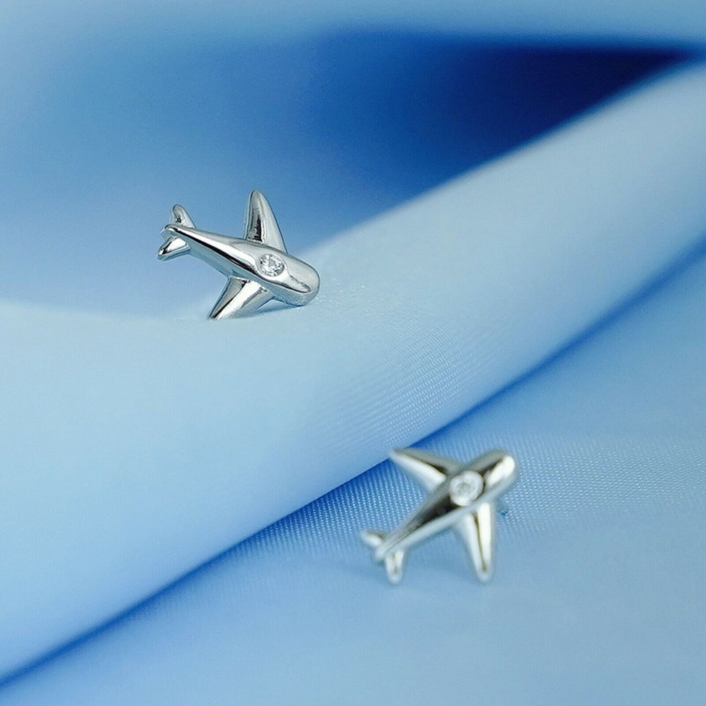 925 Sterling Silver Airplane Stud Earrings with Cubic Zirconia